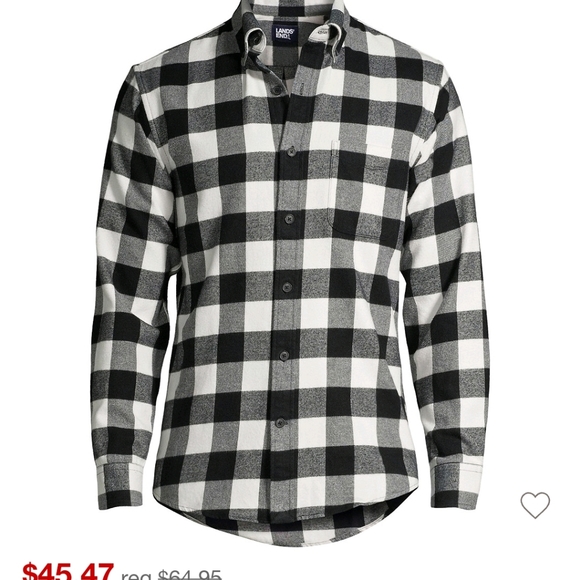 Lands' End Men's Traditional Fit Pattern Flannel Shirt Black/Ivory Buffalo Check - Picture 6 of 7